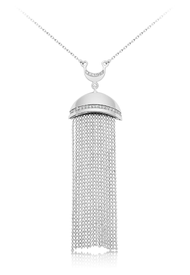 Lant cu pandantiv din aur alb 14K - cu pietre cubic zirconia - 6.5cm - elegant