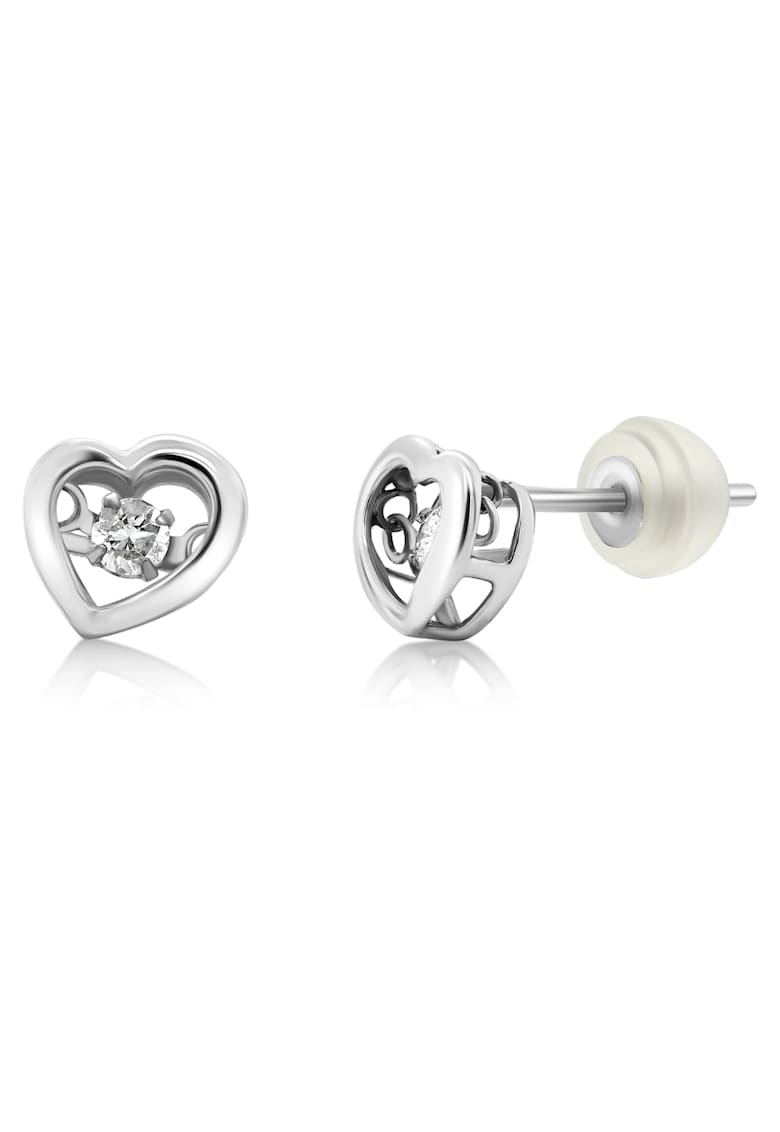 Cercei din aur alb de 18K - cu diamante naturale - forma de inimă - design delicat
