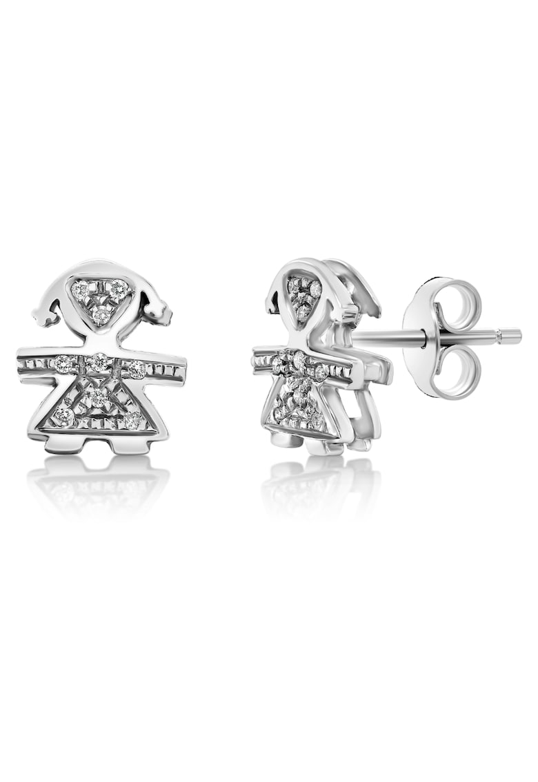 Cercei din aur alb de 18K cu diamante naturale - pentru copii - design delicat - 1 - 5cm