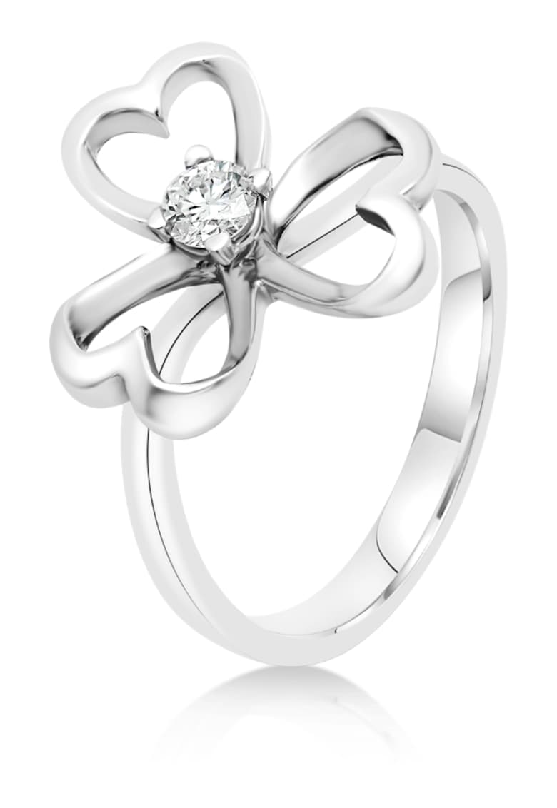 Inel din aur alb 18K cu diamant natural - masura 56 - design floral