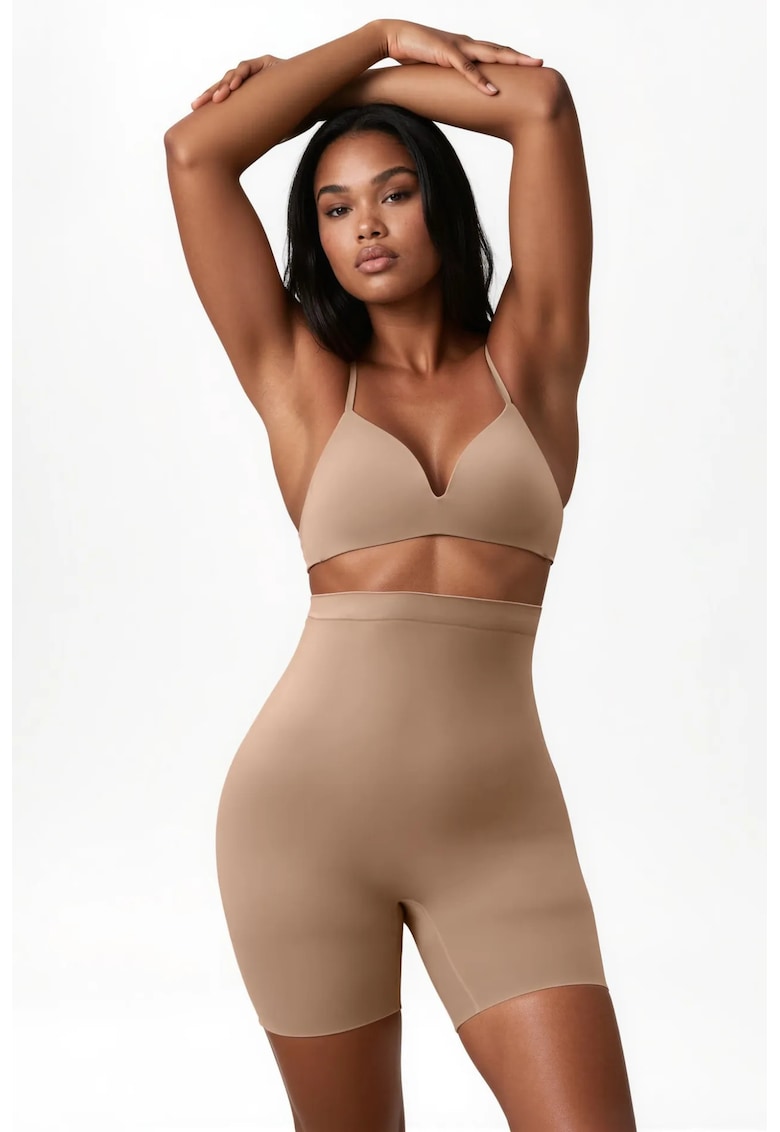 Lenjerie modelatoare - pantaloni scurti fara cusaturi - talie inalta - natural - nailon-elastan