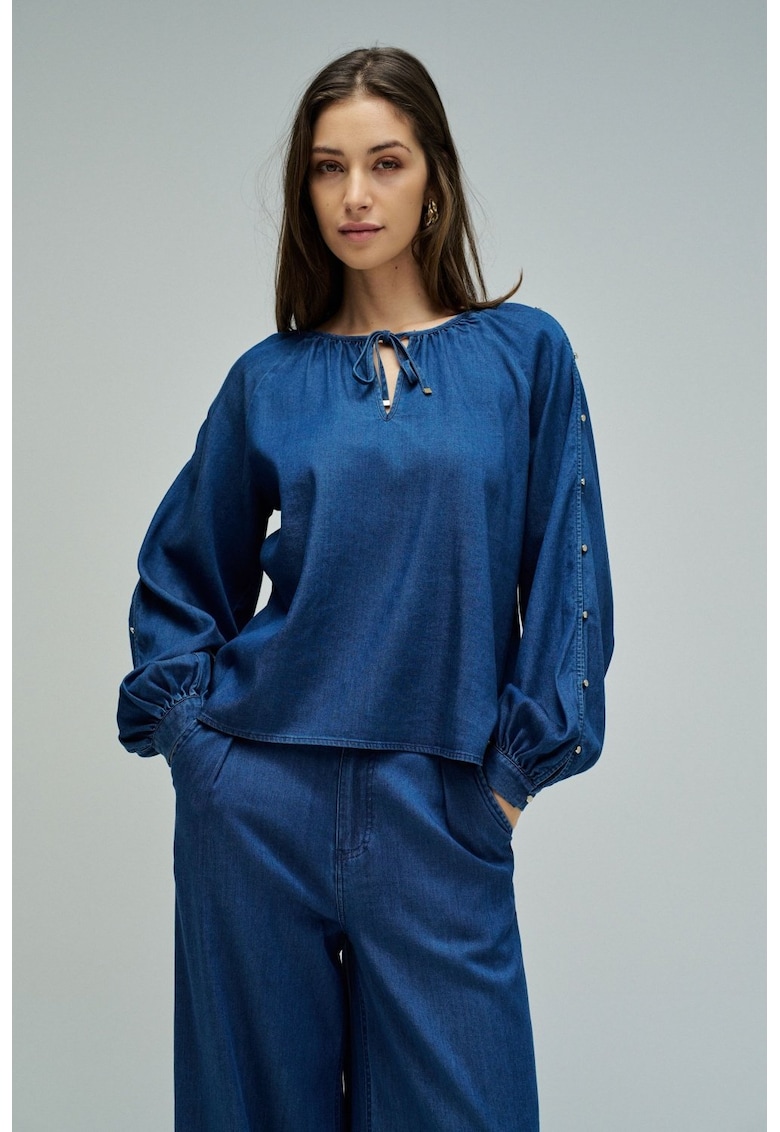 Bluza din amestec de lyocell cu maneci bufante