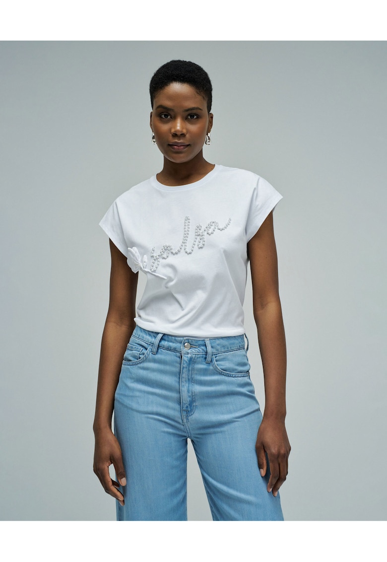 Tricou din bumbac cu margele