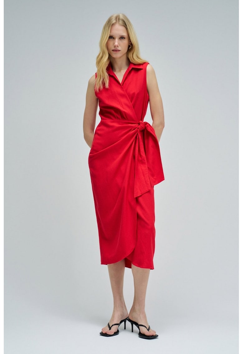 Rochie midi din amestec de in cu aspect petrecut