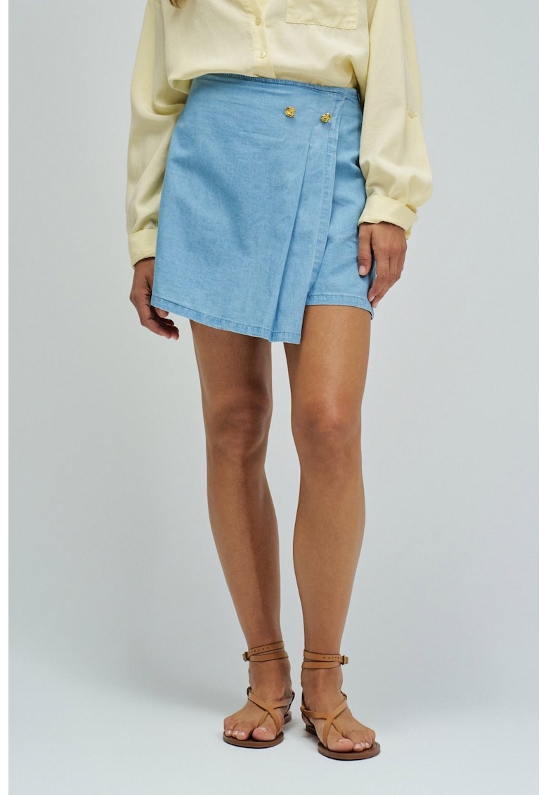 Fusta-pantalon scurta din amestec de in