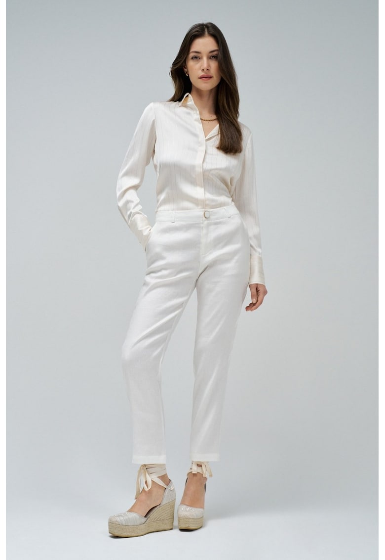 Pantaloni chino uni din amestec de in