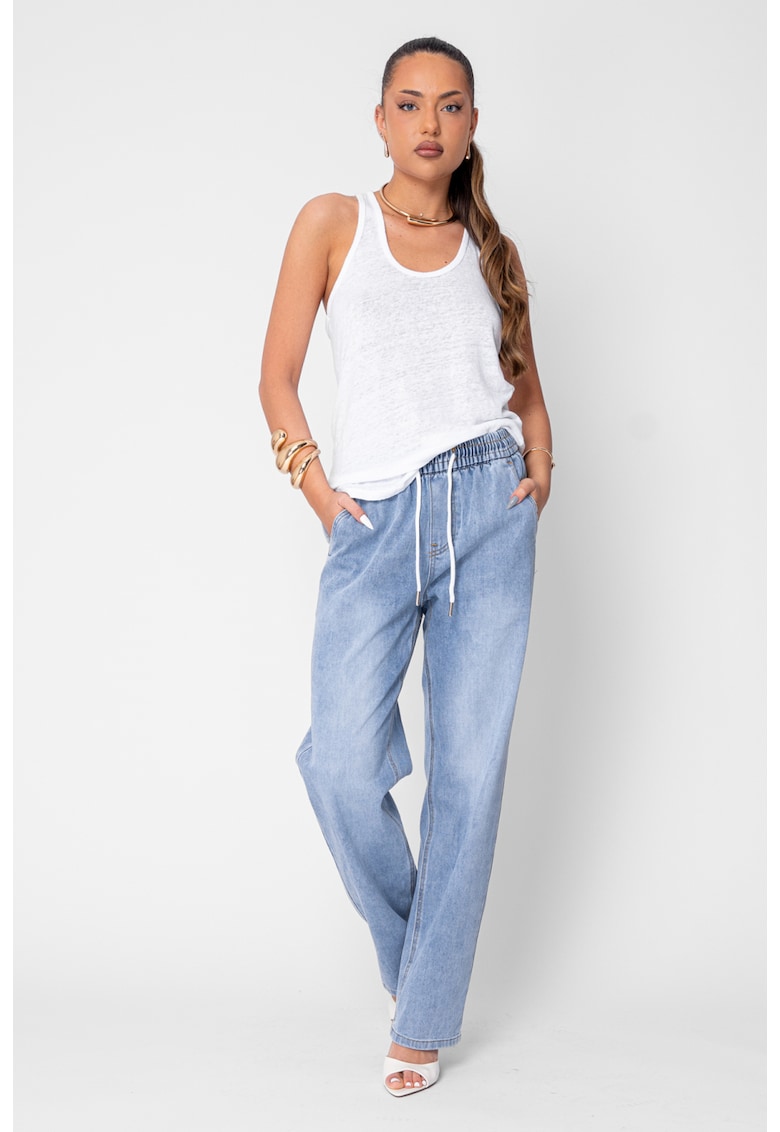 Blugi elastici cu snur in talie Light Blue 21319 - Albastru deschis