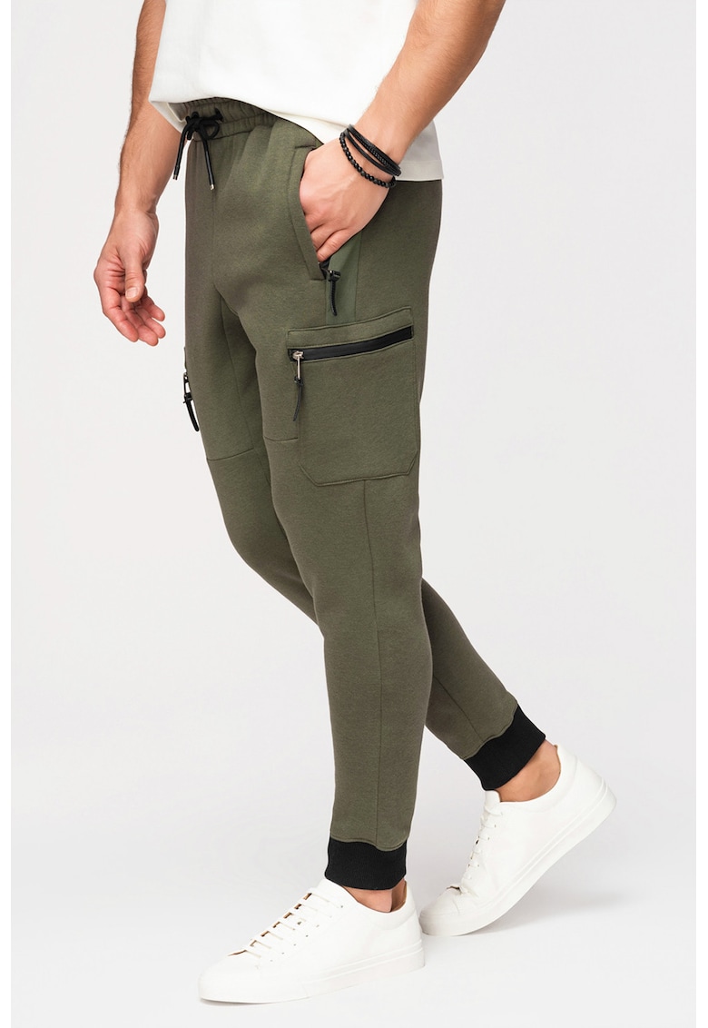 Pantaloni de trening cu croiala slim-fit si snur in talie - Verde masliniu inchis