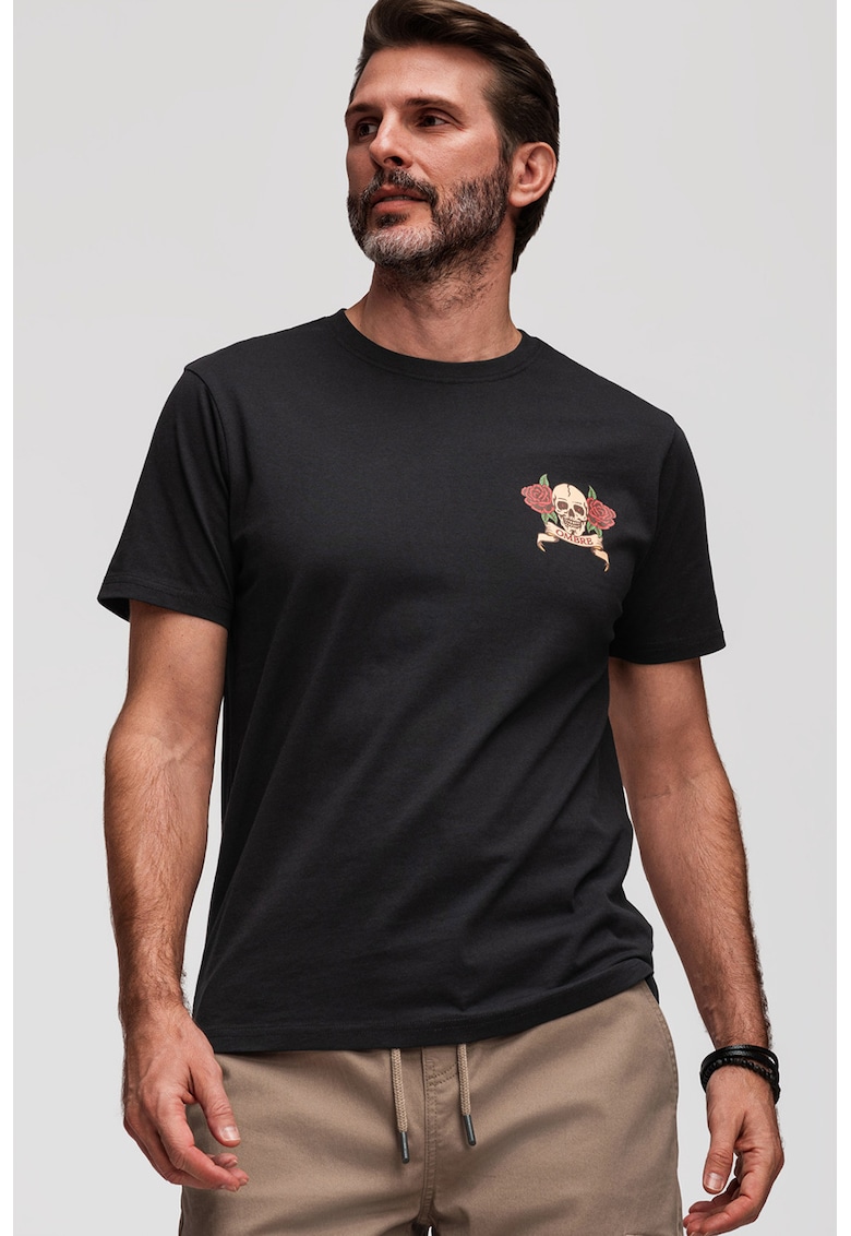 Tricou slim-fit cu imprimeu grafic - Negru/Portocaliu