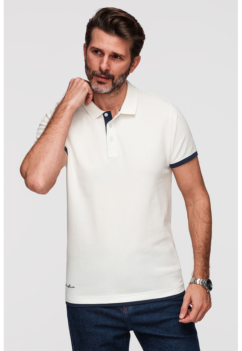 Tricou polo din bumbac cu detalii contrastante - Alb