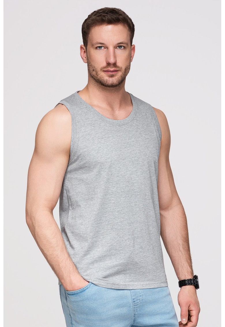 Top regular-fit cu decolteu rotund - Gri melange