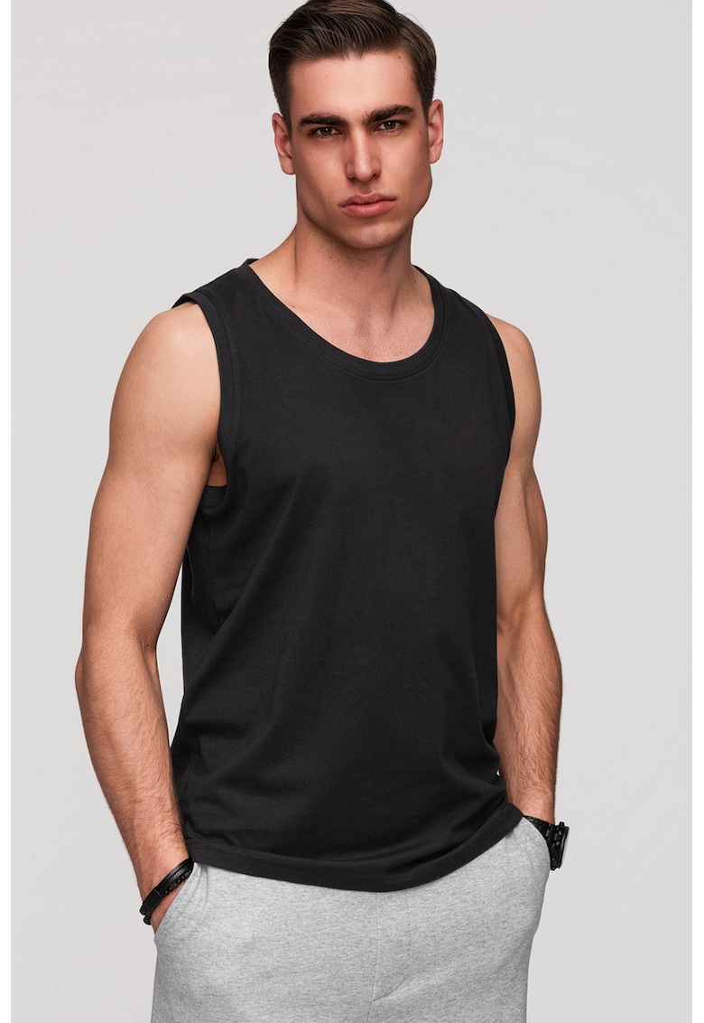 Top regular-fit cu decolteu rotund - Negru