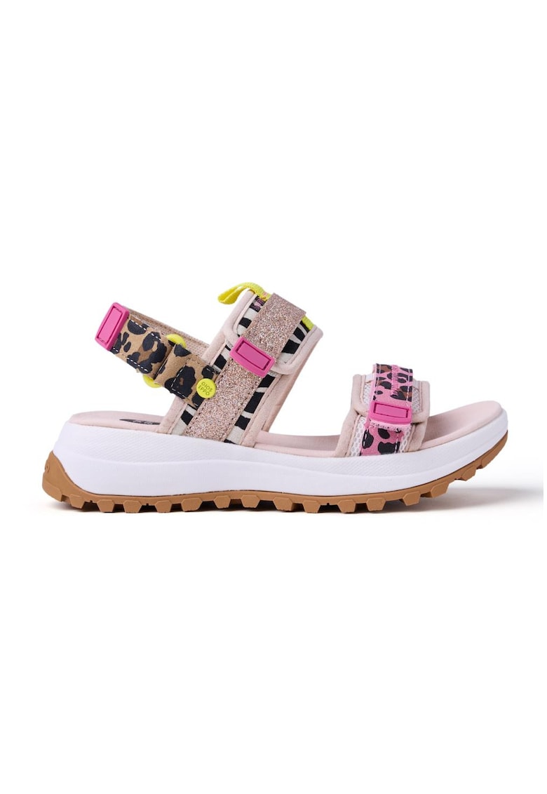 Sandale cu talpa wedge - inchidere velcro si model animal print - Multicolor