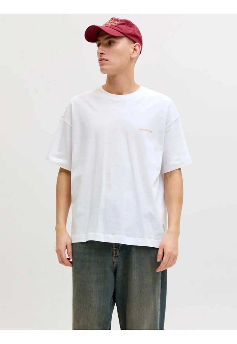 Tricou barbati - din bumbac - imprimeu pe spate - Loose fit - JORMONTAUK - Alb