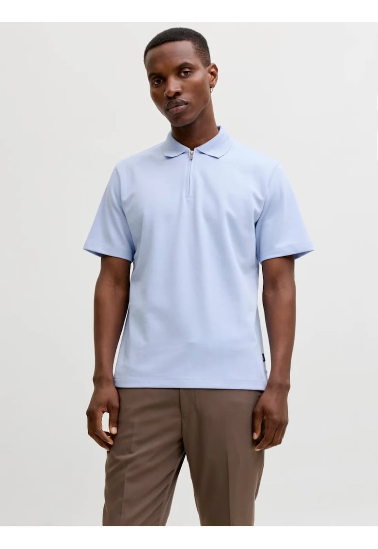 Tricou polo barbati - cu fermoar - Regular Fit - JPRBLAETHAN - Albastru -