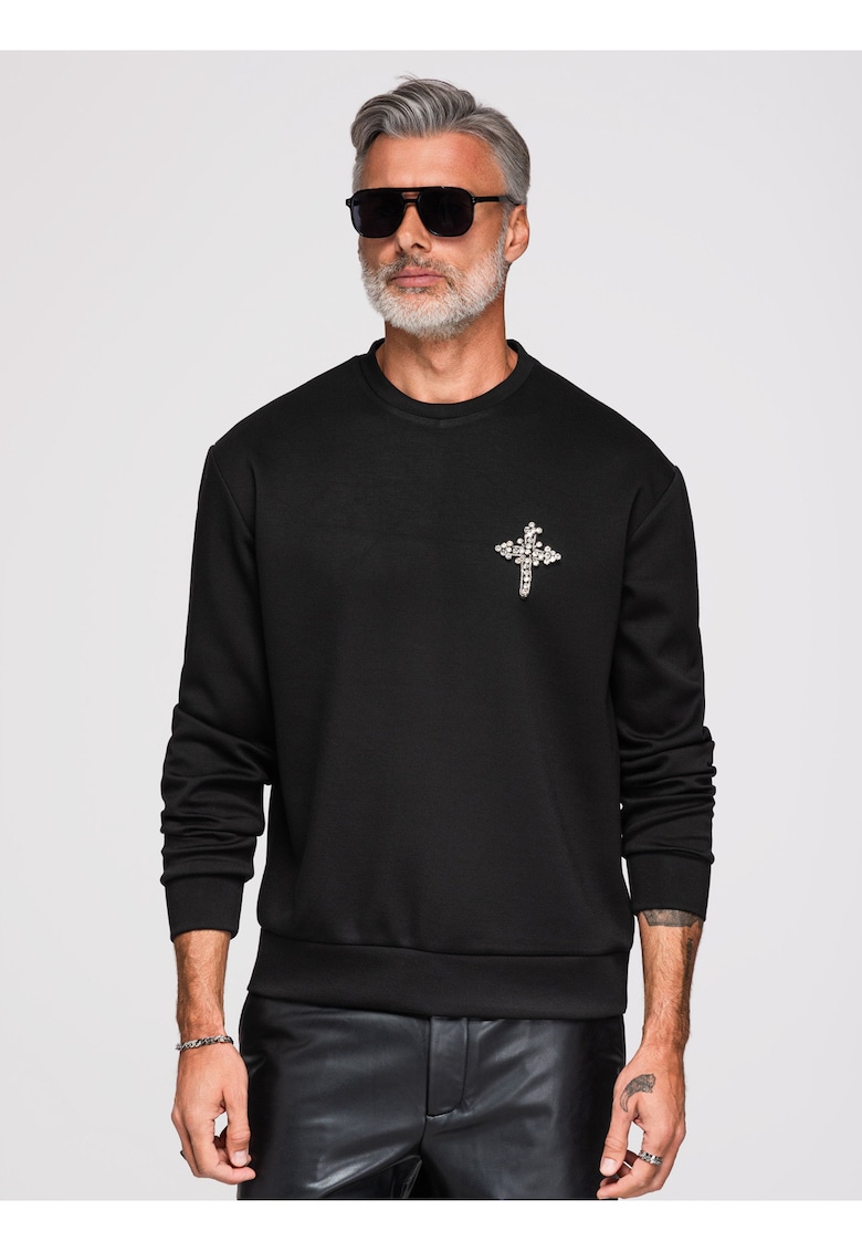 Bluza cu detalii decorative si material elastic - Negru