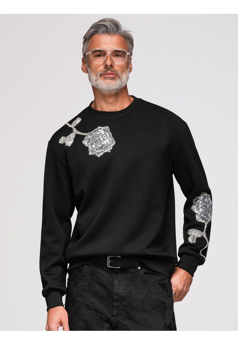 Bluza cu detalii florale - Negru