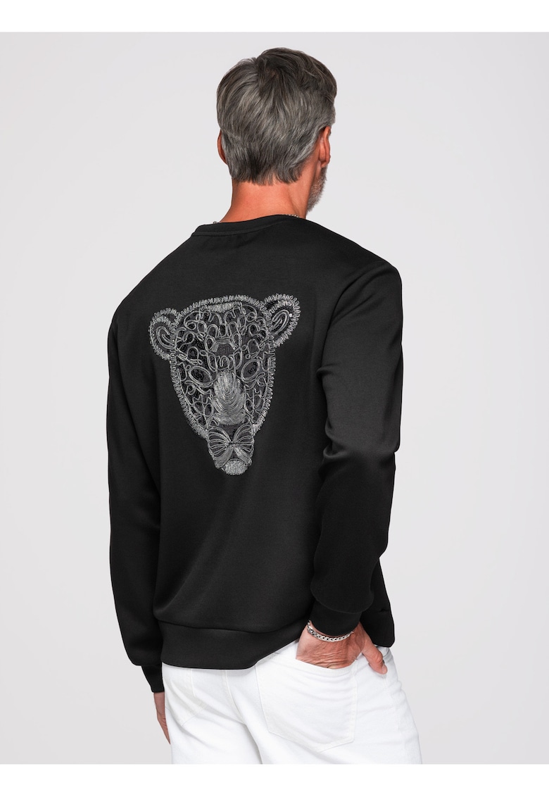 Bluza cu aplicatie decorativa si material elastic - Negru