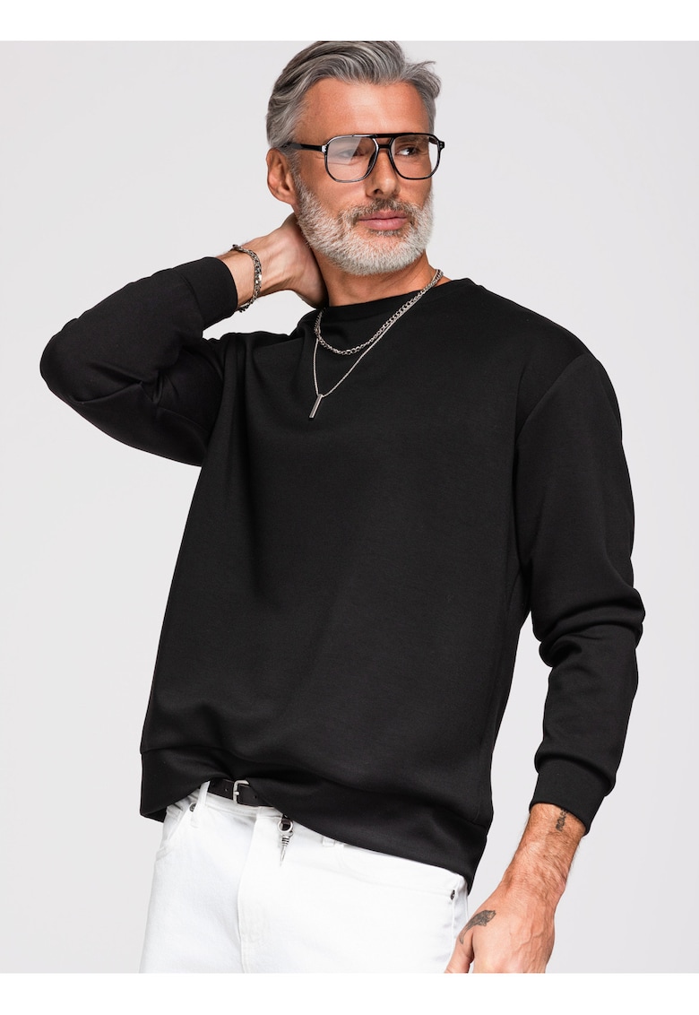 Bluza cu aplicatie decorativa si material elastic - Negru