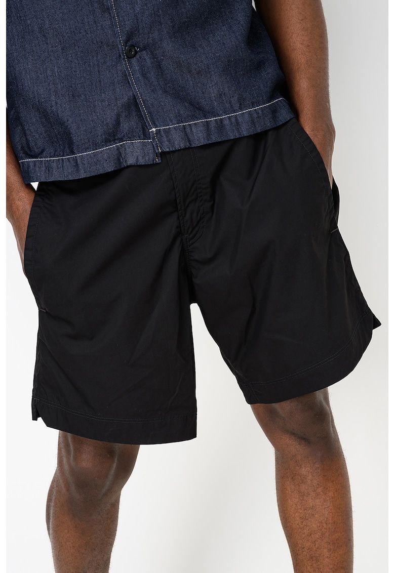 Pantaloni scurti din bumbac organic cu snur de ajustare in talie - Negru