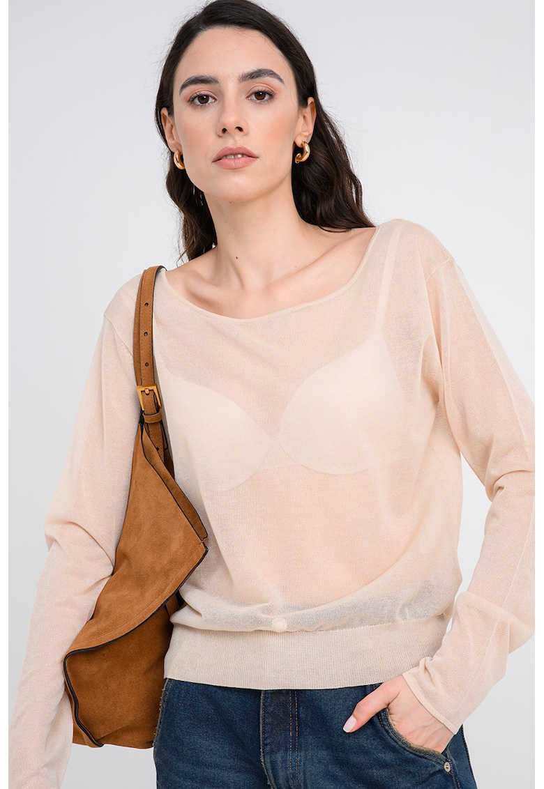Bluza slim fit cu decolteu barcuta - Crem