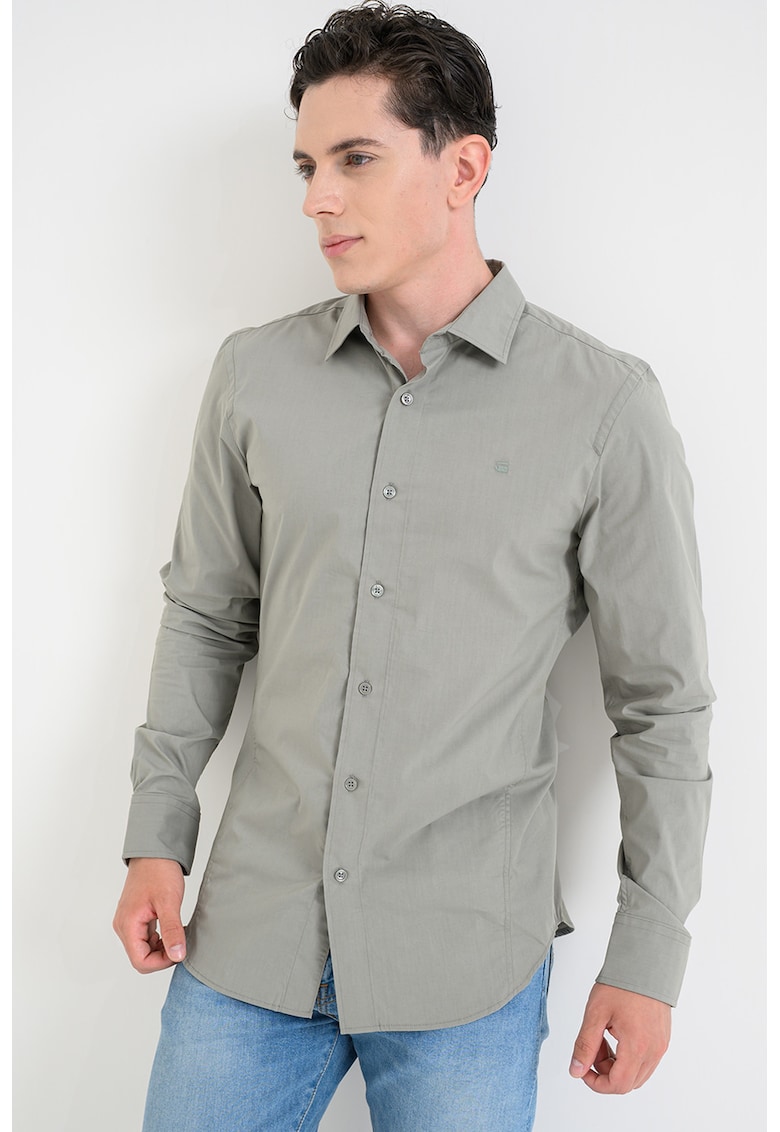 Camasa slim fit din amestec de bumbac organic Uniform - Verde stins