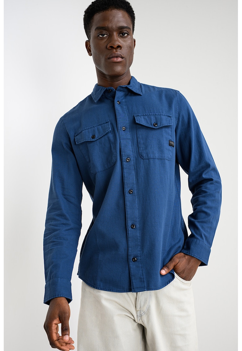 Camasa slim fit cu buzunare cu clapa Marine - Albastru inchis