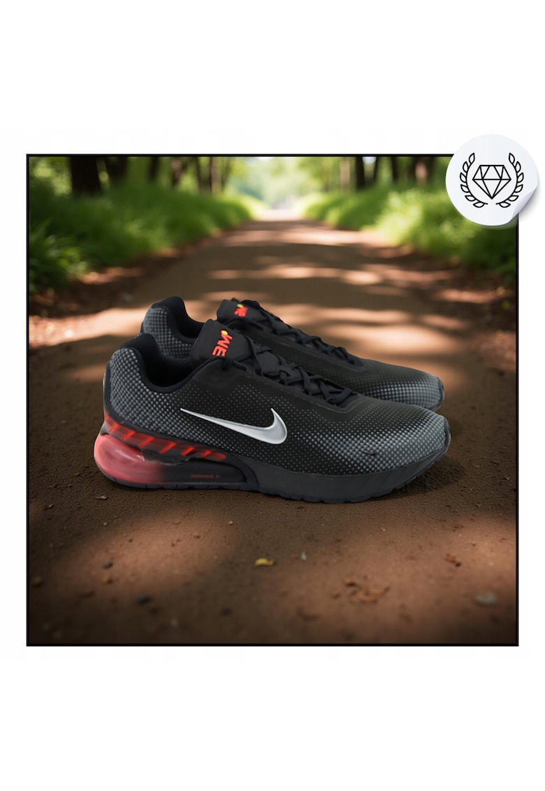 Pantofi Sport Barbati - Air Max Phoenix - Superior Din Plasa Tehnivavsaca - Talpa Intermediara: Nike React - Amortizare: Max Air - Elemente Reflectorizante - Negru / Royal Tint - Bej inchis