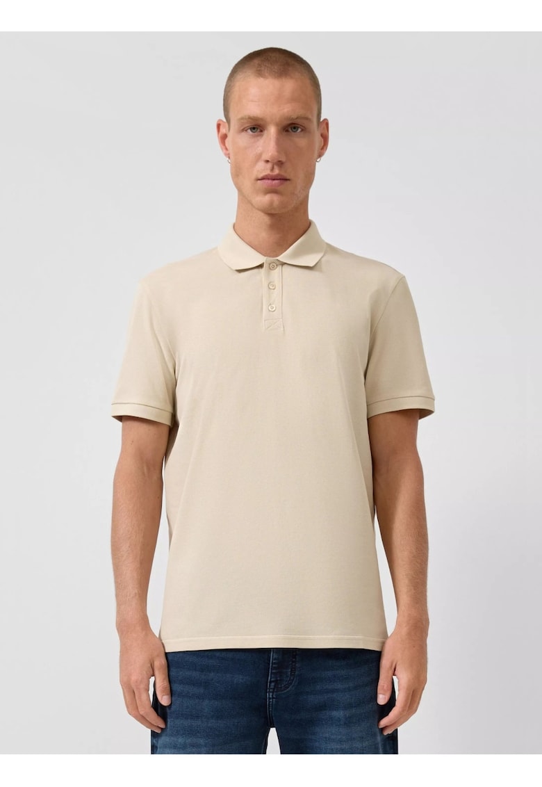 Q/S by s.Oliver Tricou polo barbati - din bumbac piqué - Regular fit - Bej