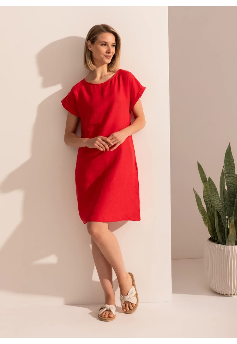 Rochie Dama Pure Linen - Rosu deschis