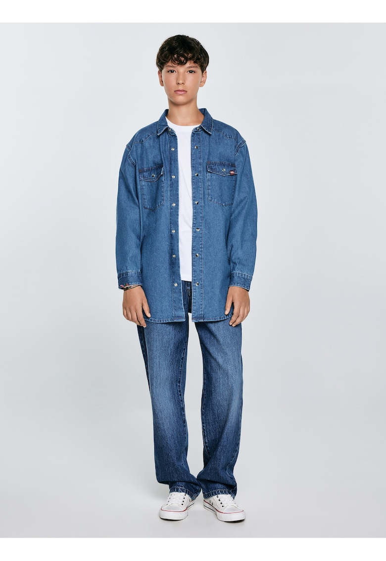 Camasa din denim cu guler ascutit Western -