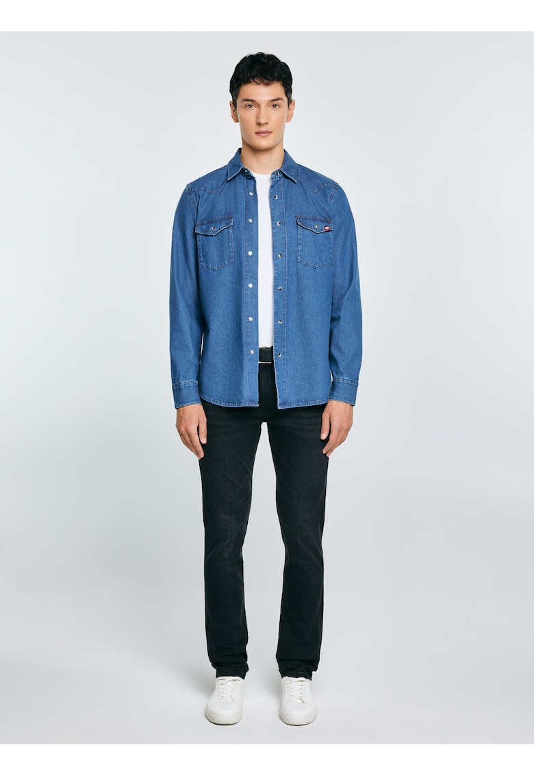 Camasa din denim cu buzunare aplicate Western