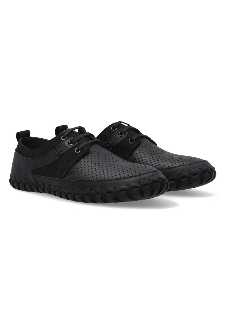 Pantofi casual piele naturala cu sireturi si perforatii