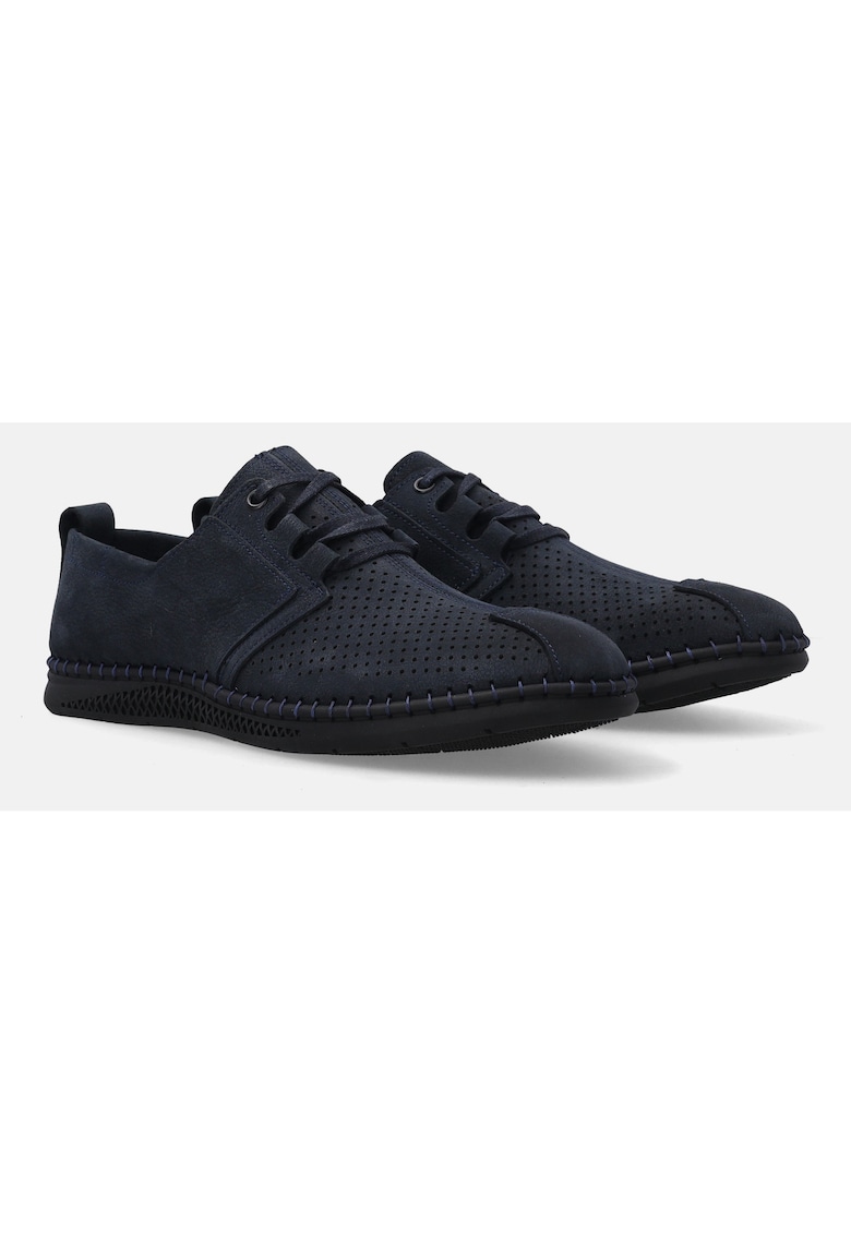 Pantofi casual din piele nabuc cu detalii perforate
