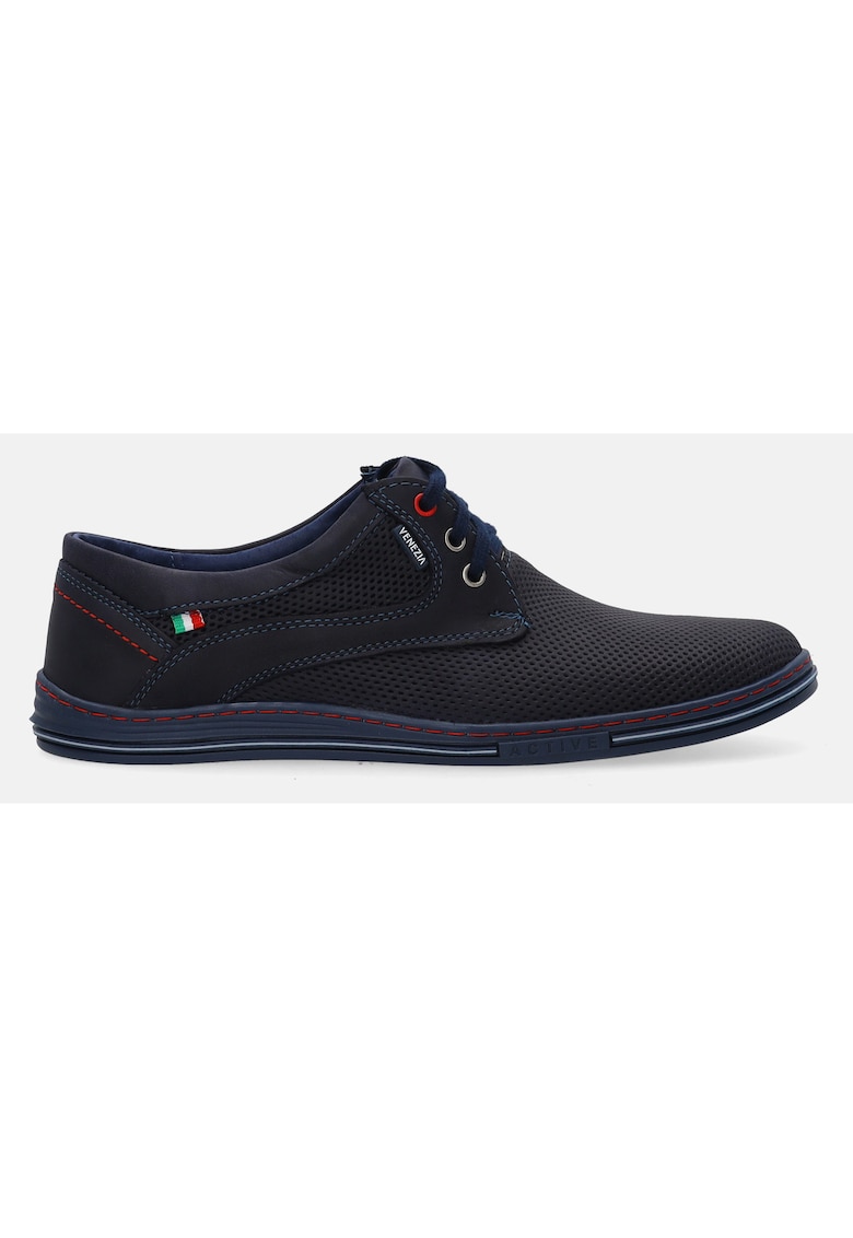 Pantofi casual din piele nabuc cu detalii perforate