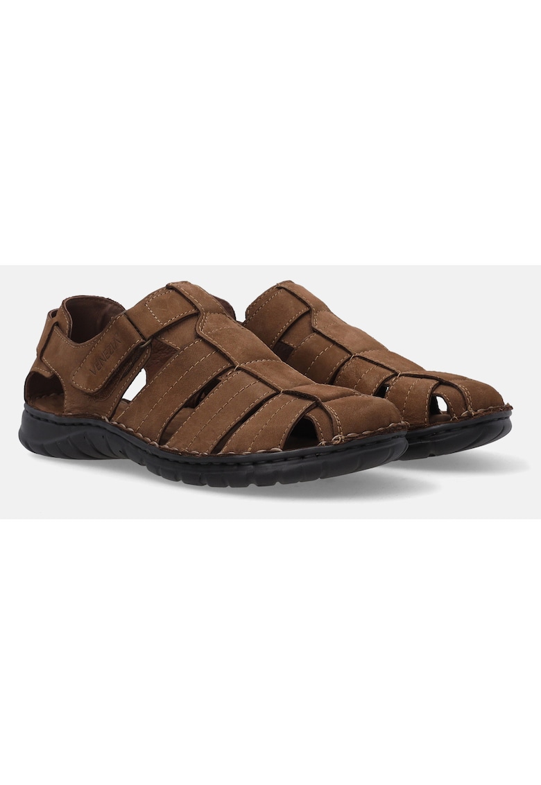 Sandale pescar din piele nabuc cu velcro -