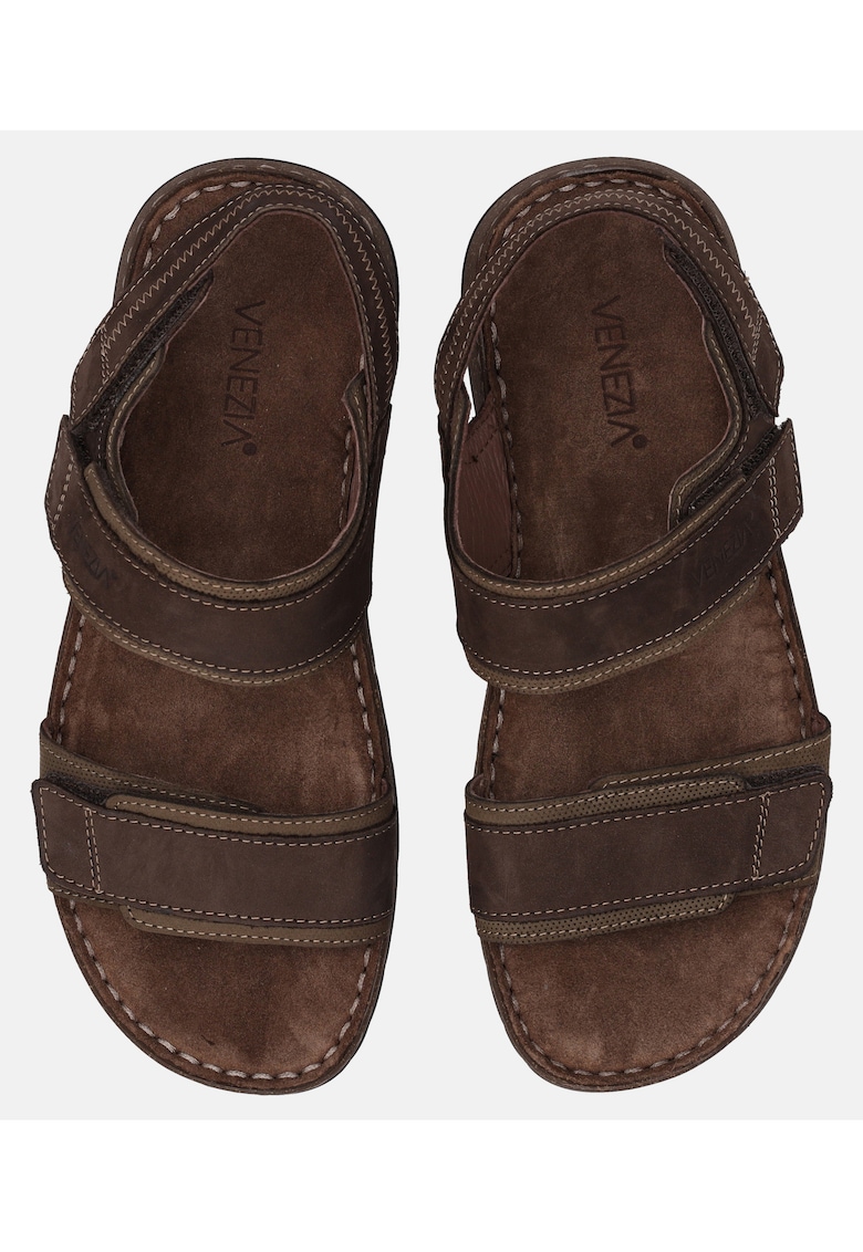 Sandale din piele nabuc cu velcro.