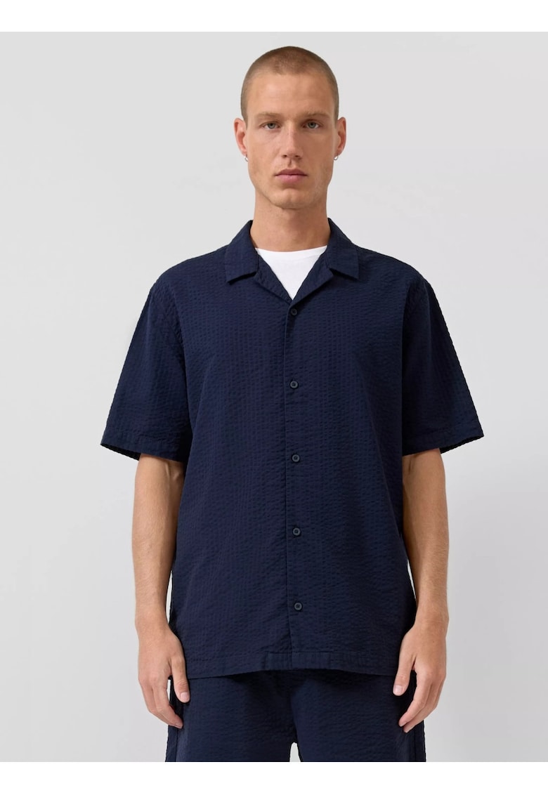 Q/S by s.Oliver Camasa cu maneca scurta barbati - din bumbac - Resort fit - Bleumarin inchis - Bleumarin inchis