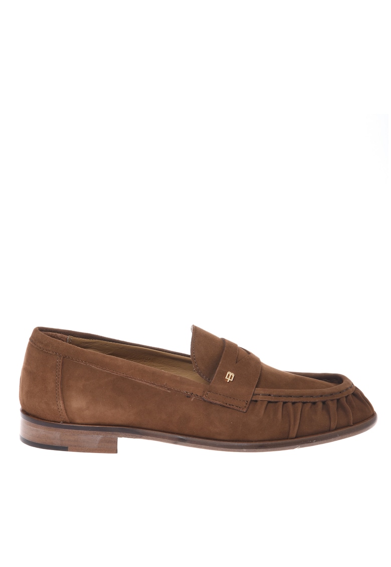 Pantofi loafer de piele intoarsa cu model uni - Maro