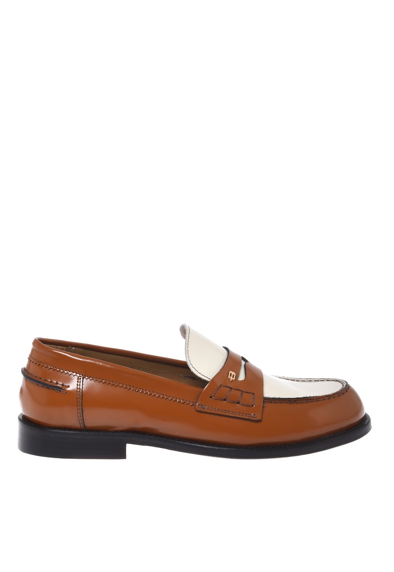 Pantofi loafer de piele cu aspect colorblock - Maro cognac