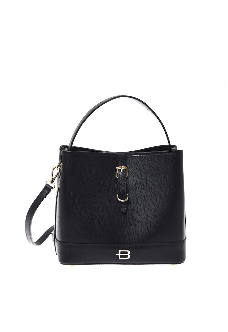 Geanta de piele cu model uni - Negru - 22x25x14