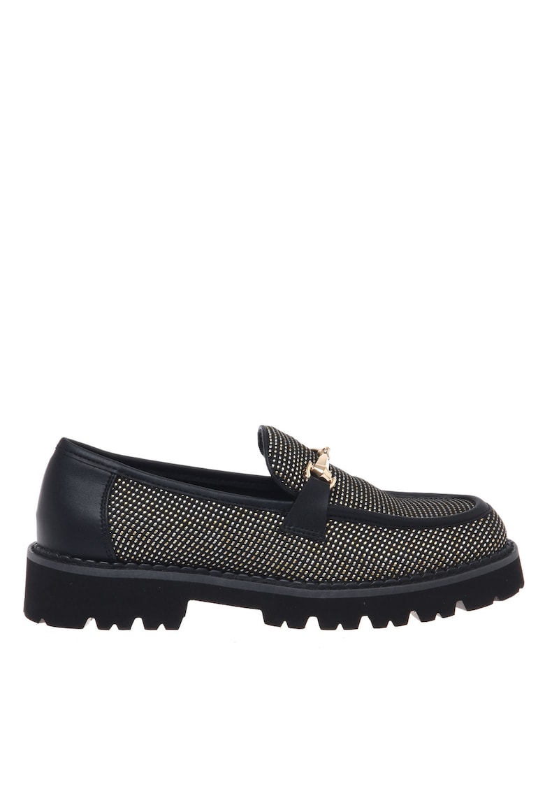 Pantofi loafer cu aplicatie metalica - Negru
