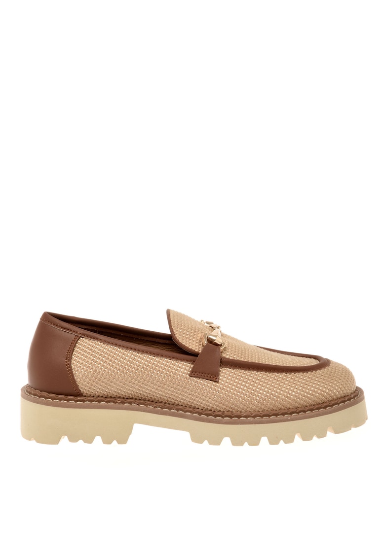 Mocasini din material textil cu detalii din piele - Bej