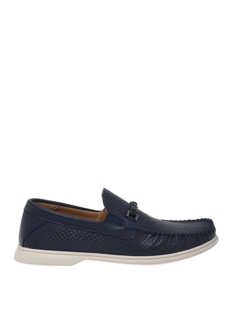 Pantofi loafer din piele cu aspect perforat - Albastru