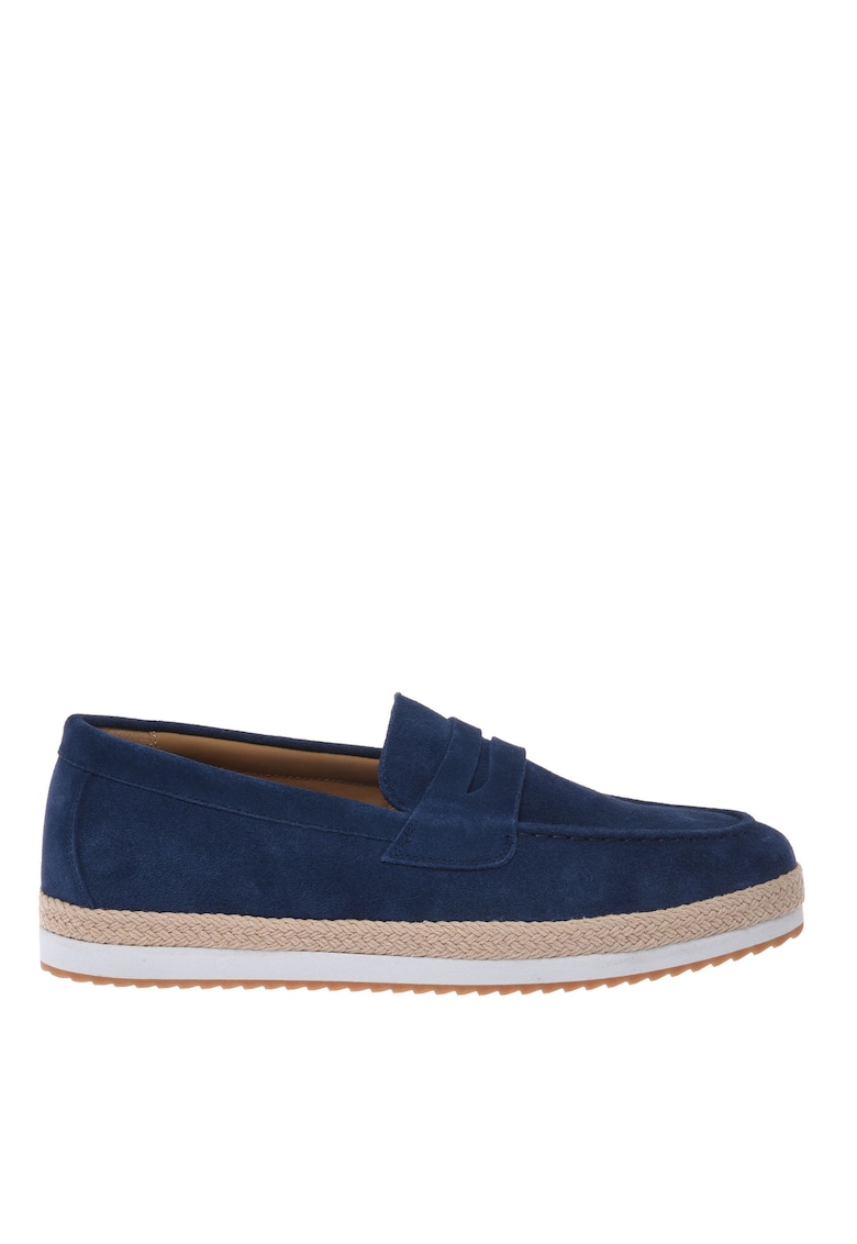 Pantofi loafer uni din piele intoarsa - Albastru