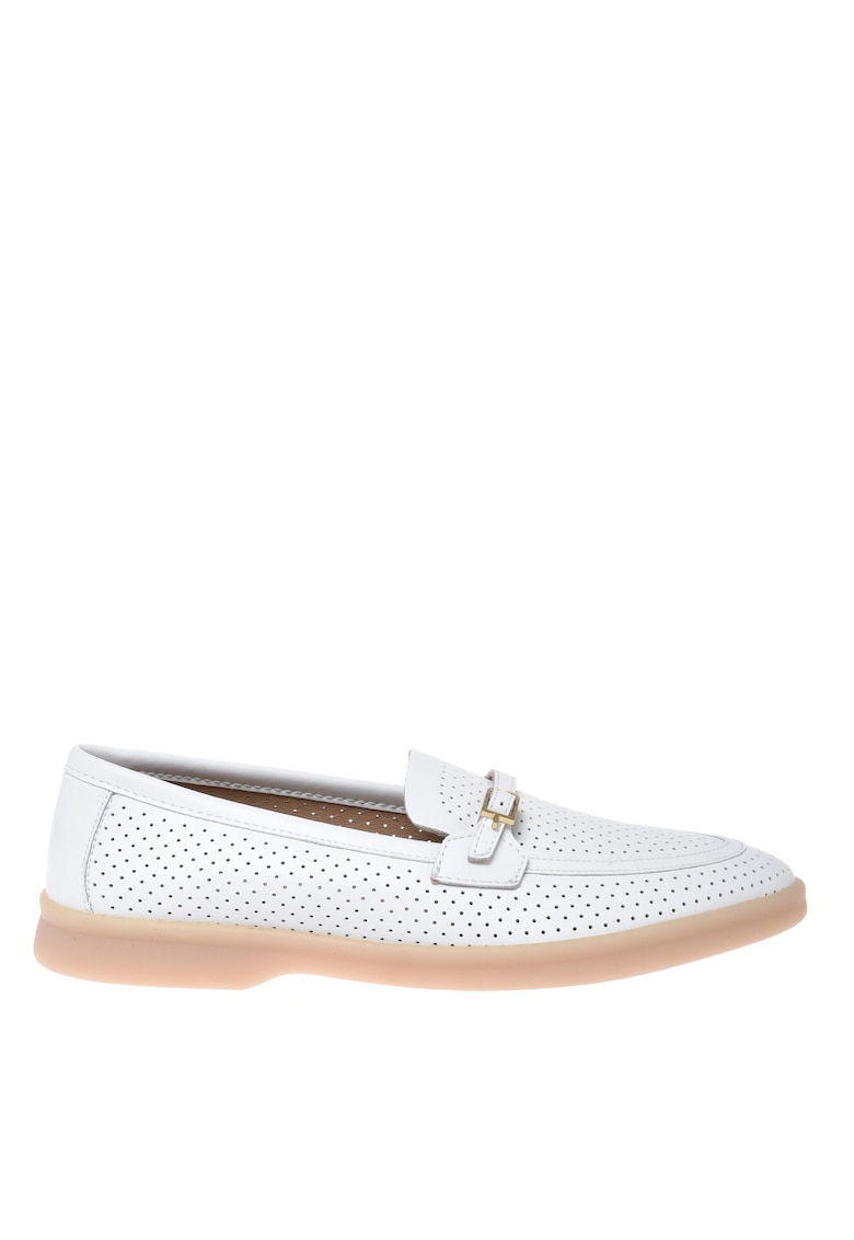 Pantofi loafer din piele cu perforatii - Alb