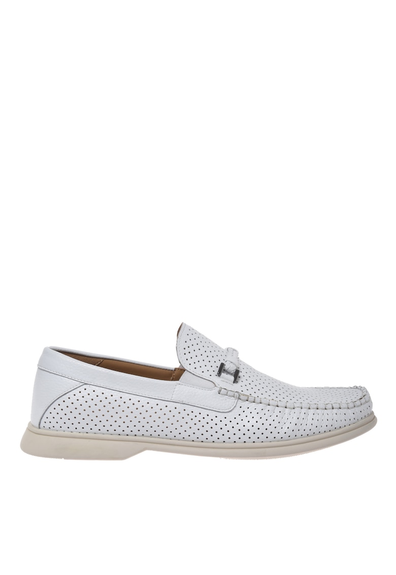 Pantofi loafer din piele cu design perforat - Alb