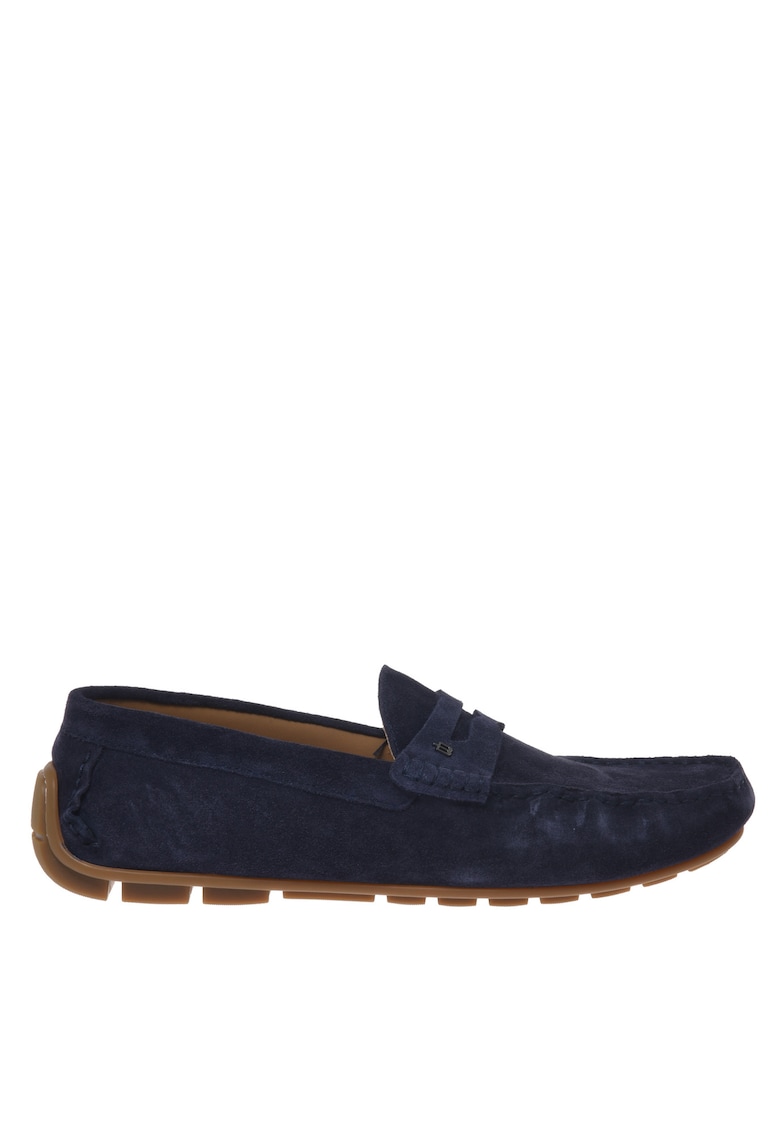 Pantofi loafer din piele intoarsa cu bareta decorativa - Albastru