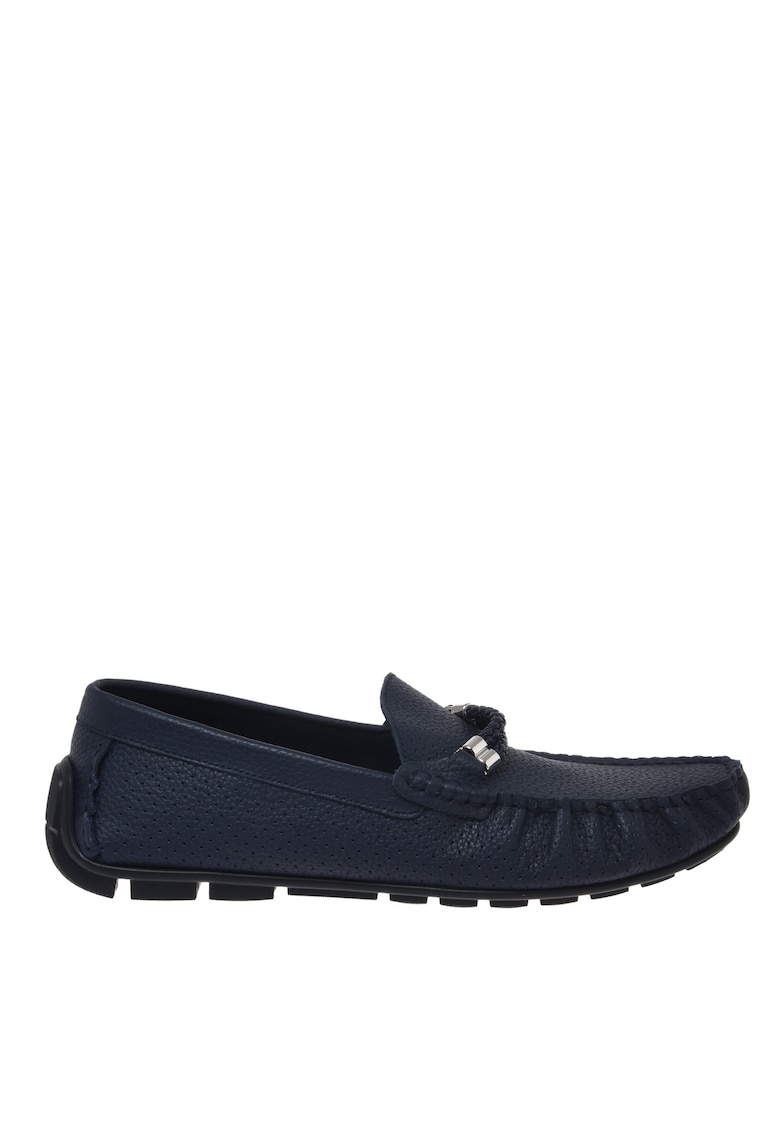 Pantofi loafer din piele cu perforatii - Albastru