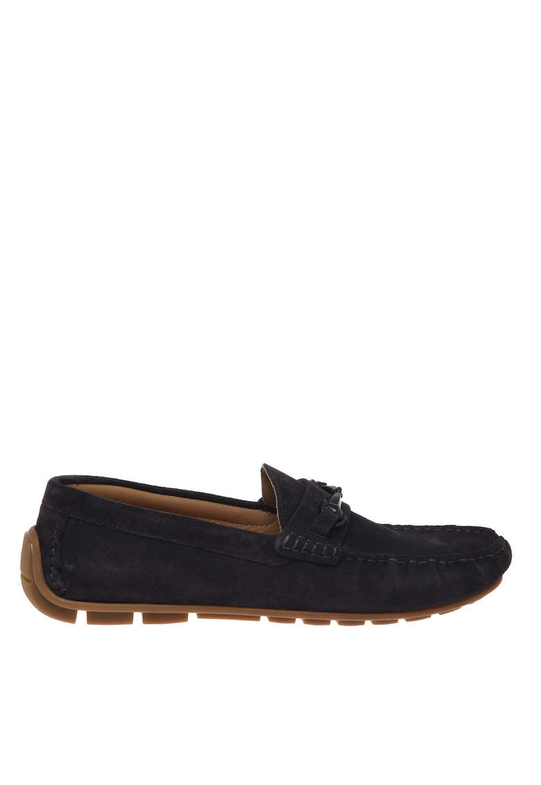 Pantofi loafer din piele intoarsa cu model uni - Gri